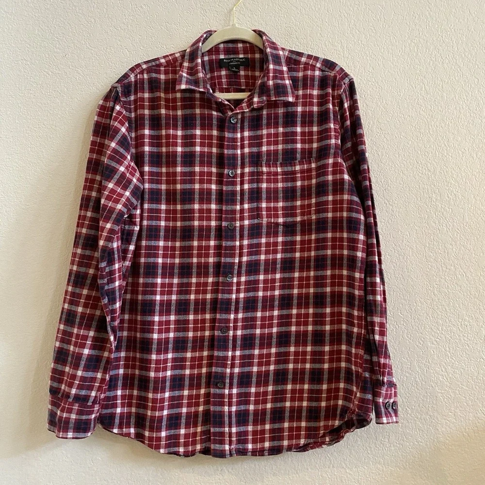 Banana Republic Mens Shirt Large Red Plaid Flannel Long Sleeve Button Up Cotton‎